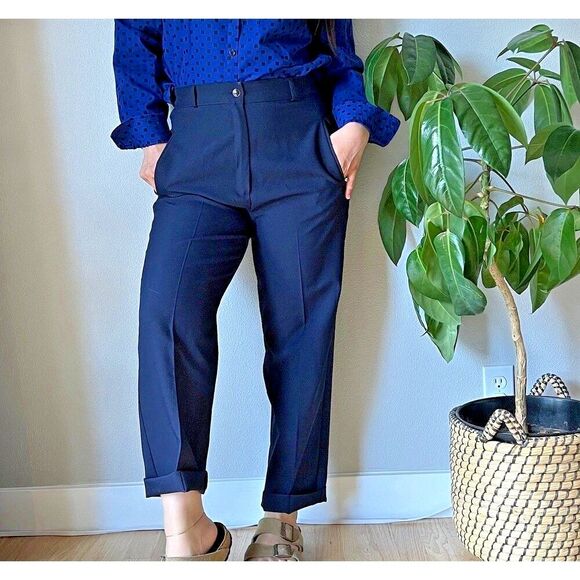 American Vintage Pants - vintage navy blue high waisted trousers pants pockets old money size 8 petite